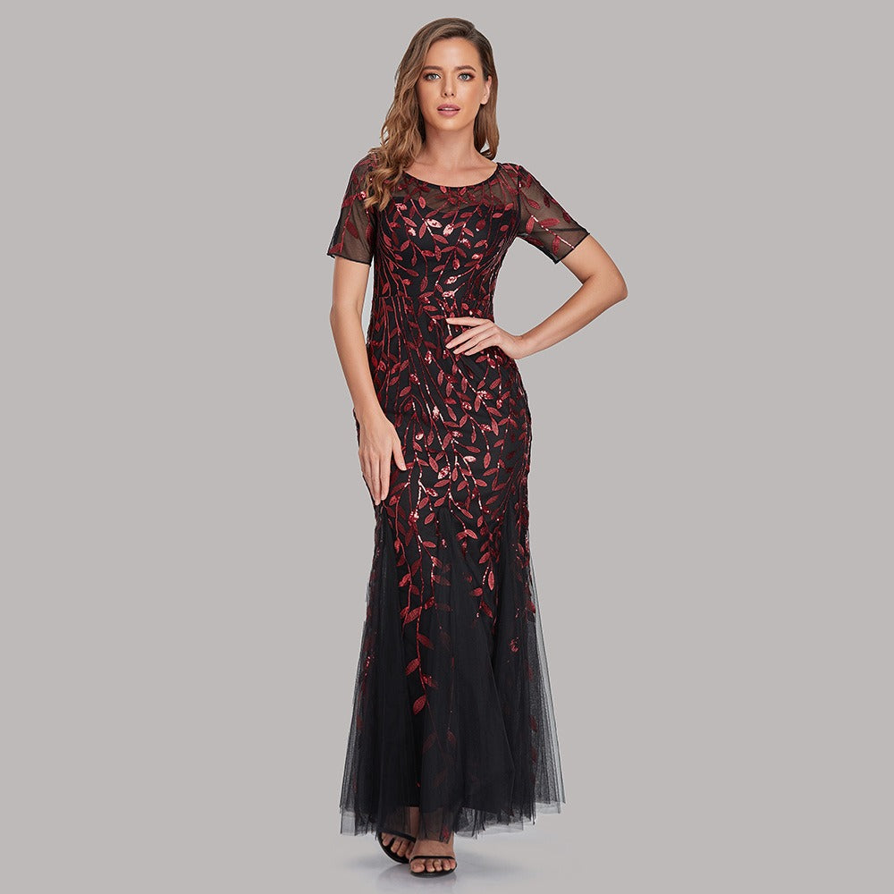 Slim Fit Mesh Sequin Fishtail Evening Dress for Women