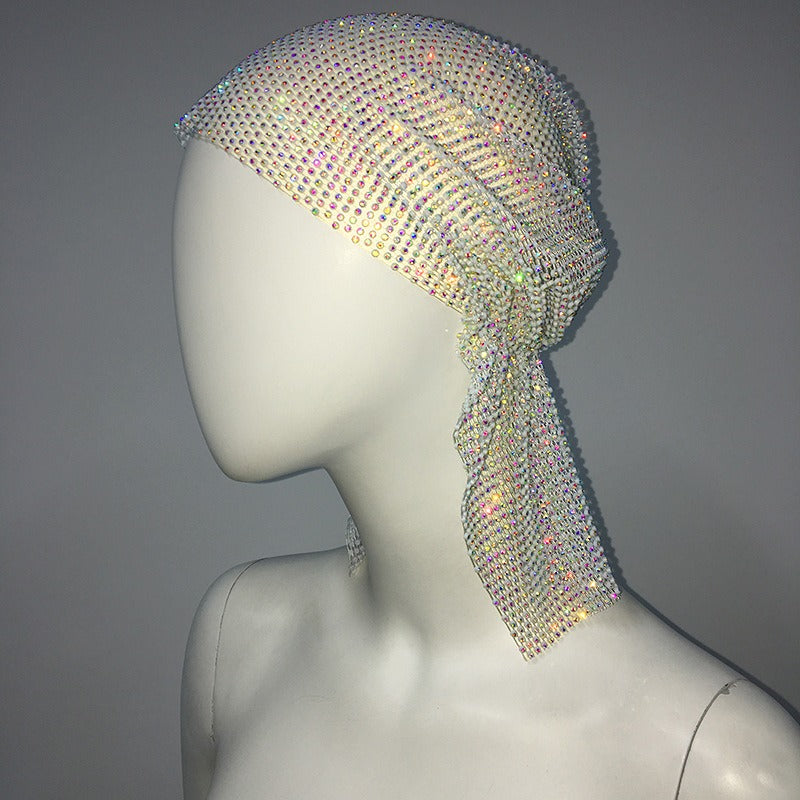 Mesh Rhinestone Elastic Hair Band Headband Outdoor Fashion Headwear Fishing Net Hat