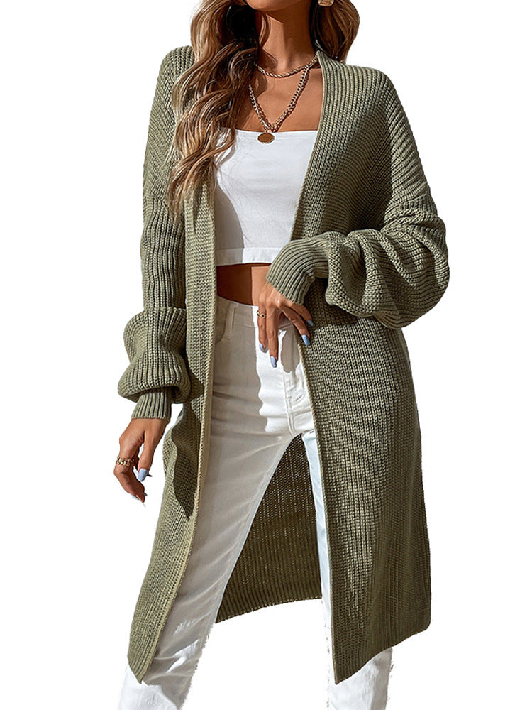 Women's Autumn and Winter Sweater Cardigan Solid Color Long Sleeve Knit Sweater Loose Casual Jacket