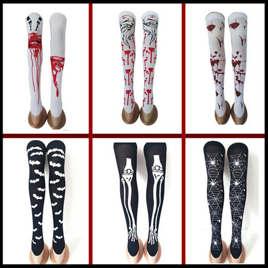 Halloween Black White Long Knee High Socks Costume Masquerade Carnival Cosplay Soft Wind Thigh Stockings Over The Knee