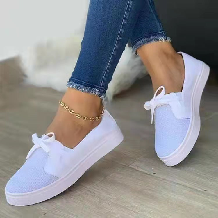 Casual Flying Woven Women's Shoes New Rhinestone Women's Shoes Flat Bow Slip-On Shoes