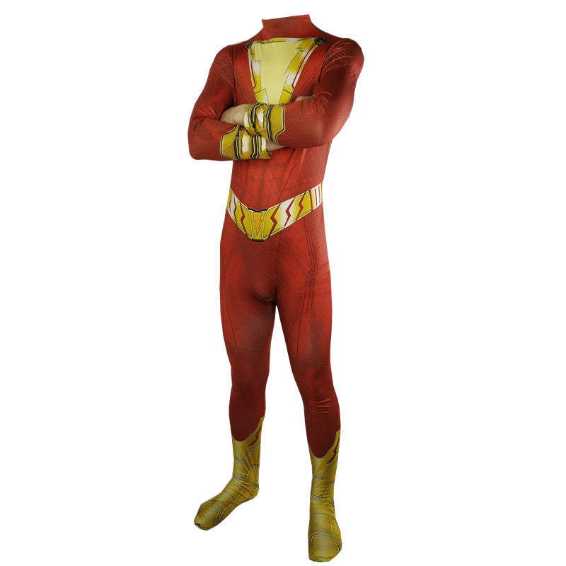 Golden Thunder Shazam Bodysuit Halloween Costume COS Fantastic Captain Billy Batson Battlesuit