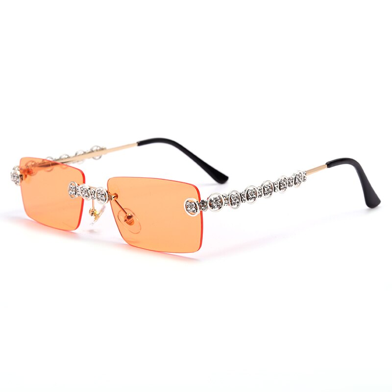 Rimless Diamond Sunglasses Women Rectangle Steampunk Sun Glasses Crystal Vintage Rhinestone Glasses Eyewear UV400 Oculos