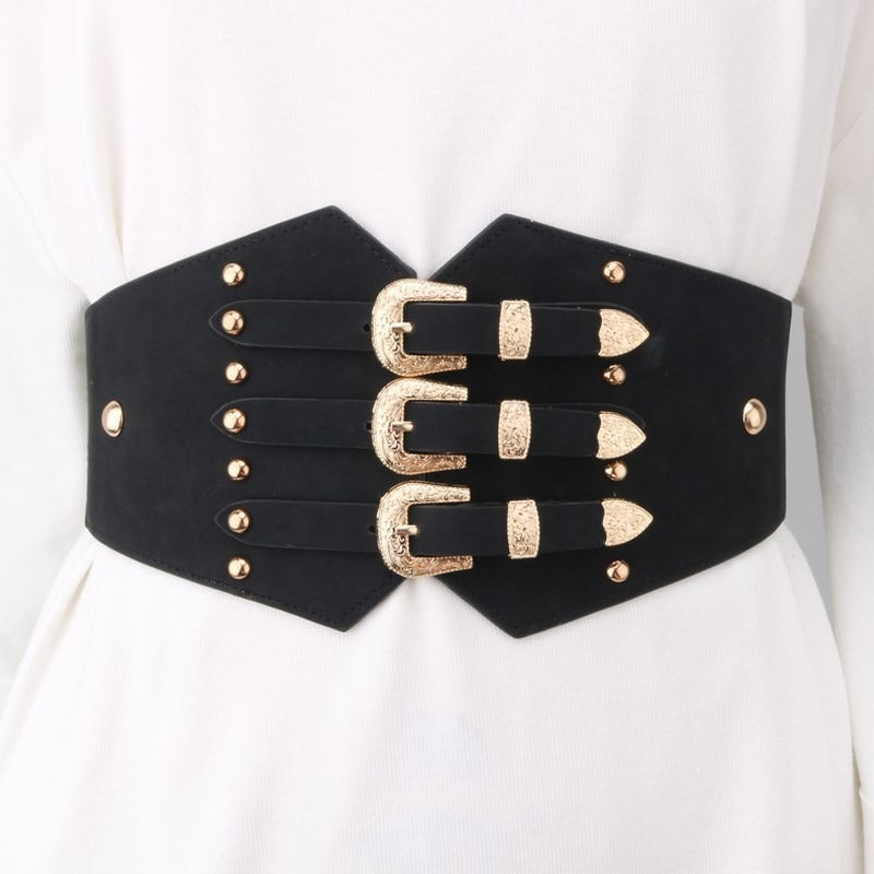 Fashion Outerwear Girdle Women Matching Skirt Shirt Decoration Ladies Versatile Wide Belt Elastic Corset Black