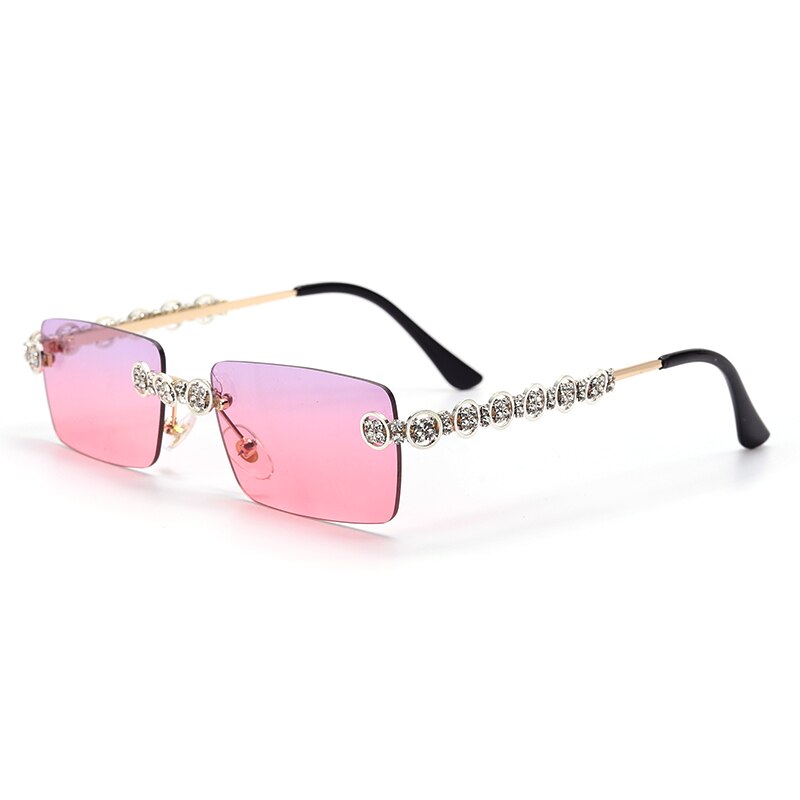 Rimless Diamond Sunglasses Women Rectangle Steampunk Sun Glasses Crystal Vintage Rhinestone Glasses Eyewear UV400 Oculos