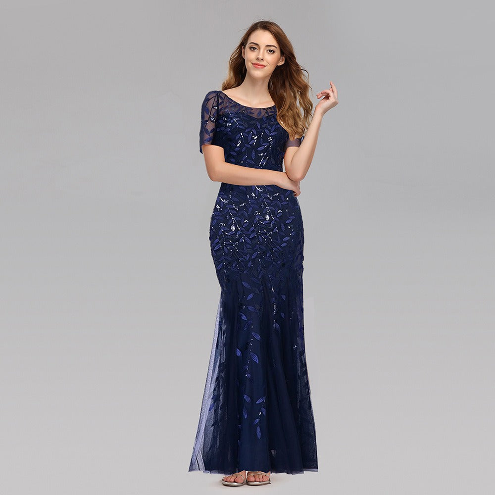 Slim Fit Mesh Sequin Fishtail Evening Dress for Women