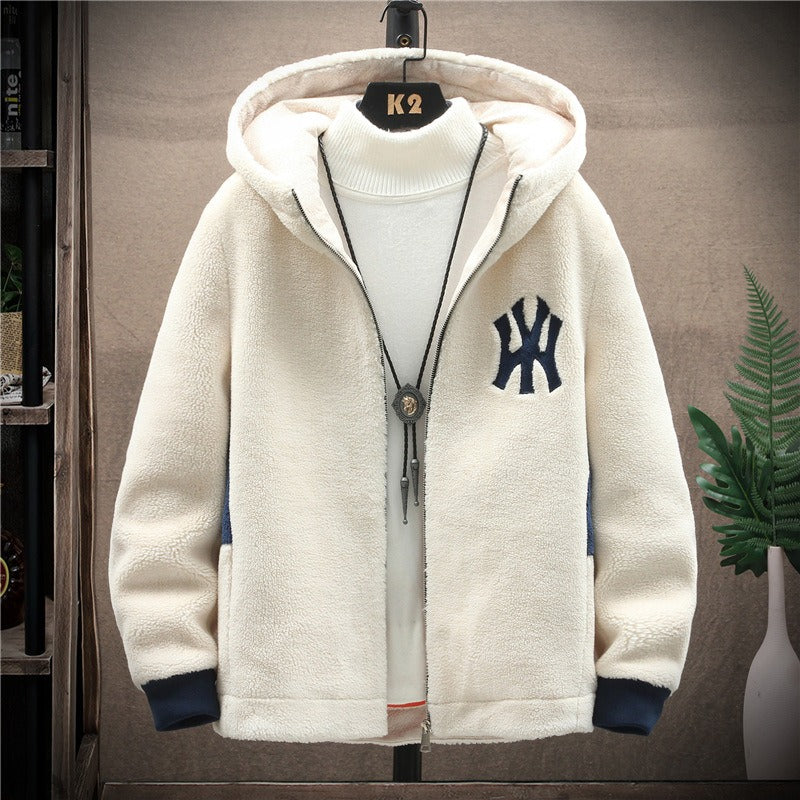 New Style Cashmere Coat In Autumn And Winter Men's Korean Fashion Handsome Cotton Jacket Couple Fashion Label Loose Hooded Cotton Jacket