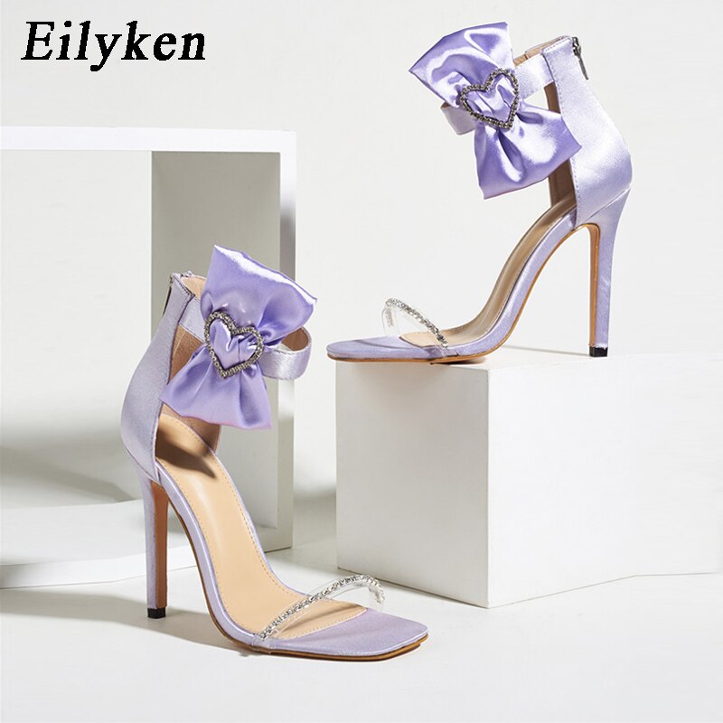 Summer New Design Buckle Crystal Sandals PVC Rhinestone Women Fashion Ankle Zipper Thin High Heels Shoes