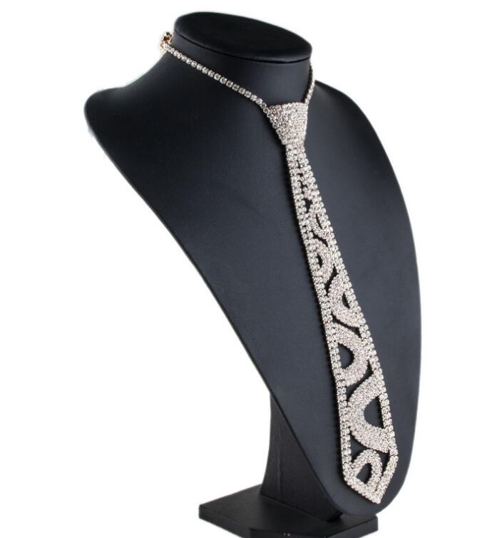 Tie Shaped Maxi Statement Necklace Women Luxury Females Sexy Collar Choker Rhinestone Necklace