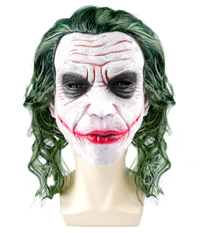 Joker Mask Movie Batman The Dark Knight Cosplay Horror Scary Clown Mask with Green Hair Wig Halloween Latex Mask Party Costume