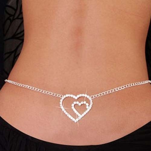 Sexy Glittery Silver Rhinestone Crystal Body Chain Belly Waist Lower Back Chain Belly Chain For Belly Dance Summer Jewelry