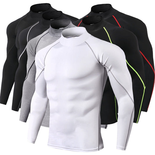 Men's High Collar Fitness Long Sleeved Pro Sports Running Long Sleeved T-Shirt Autumn And Winter Elastic Quick Drying Stand Collar Sweater