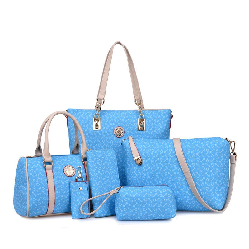 Fish bone patterned bun mother bag six piece set, single shoulder diagonal cross portable bun mother bag