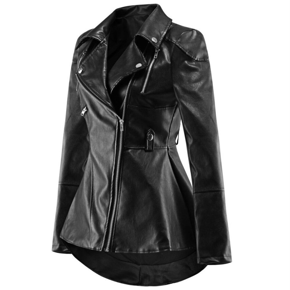 Women's PU Leather Long-sleeved Jacket Swallowtail Wind Ruffled Leather Clothing