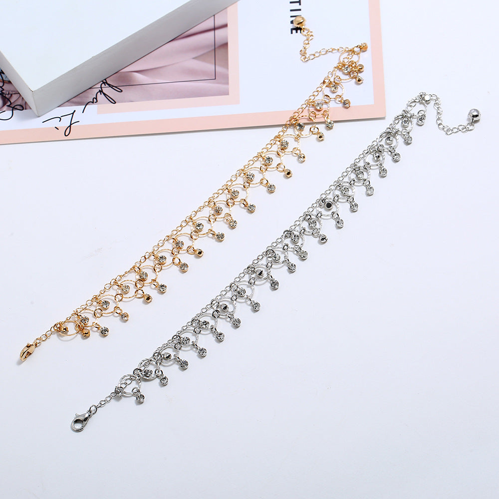 New Jewelry Fashion Beach Dance Yoga Anklet Japanese And Korean Simple Rhinestone Tassel Anklet