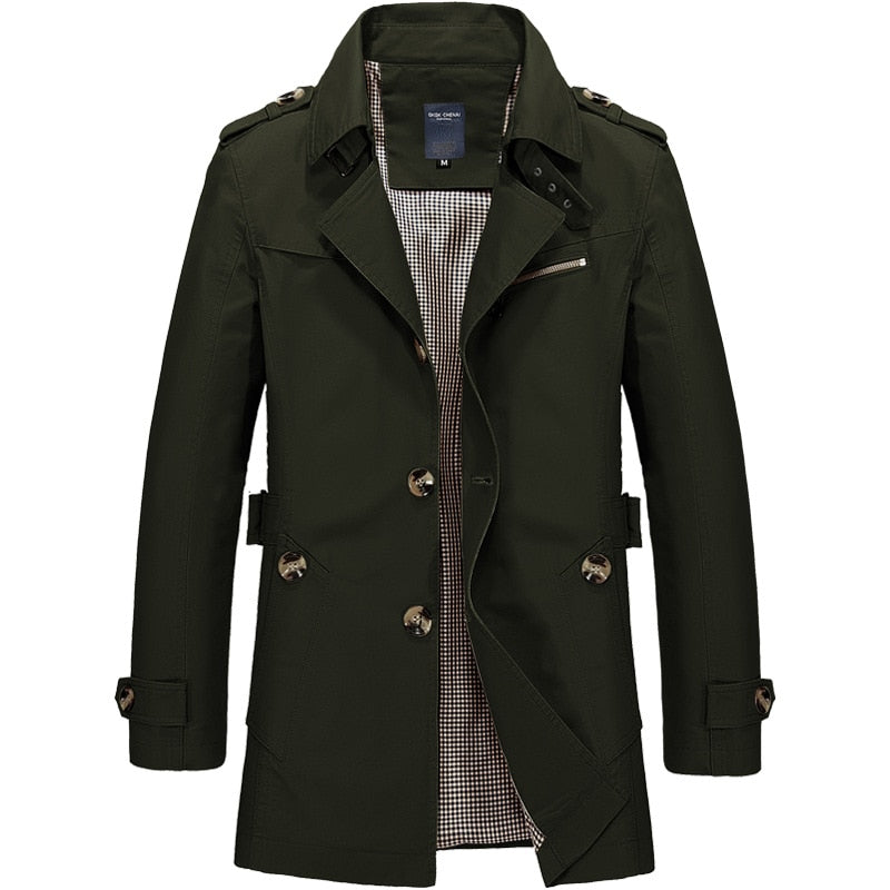 Men's Long Trench Coat - Casual Fit Fashion Outerwear