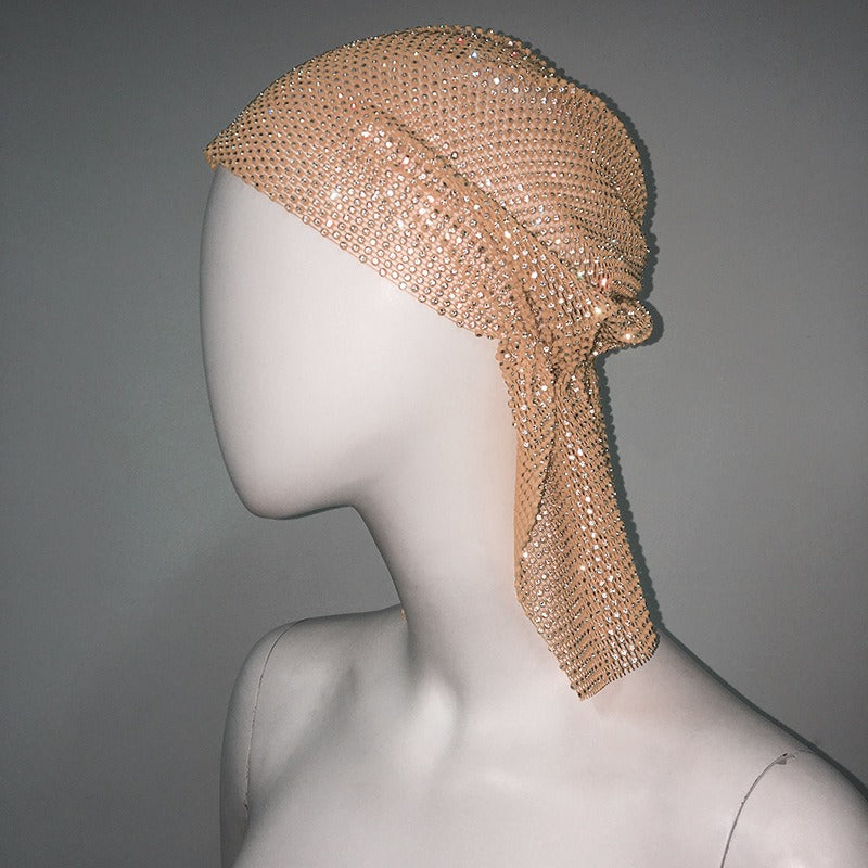 Mesh Rhinestone Elastic Hair Band Headband Outdoor Fashion Headwear Fishing Net Hat