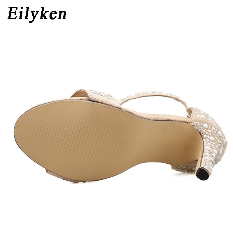 Women Sandals Pumps Summer Rhinestone Zipper Feather High Heel Apricot Women Wedding Pumps Shoes