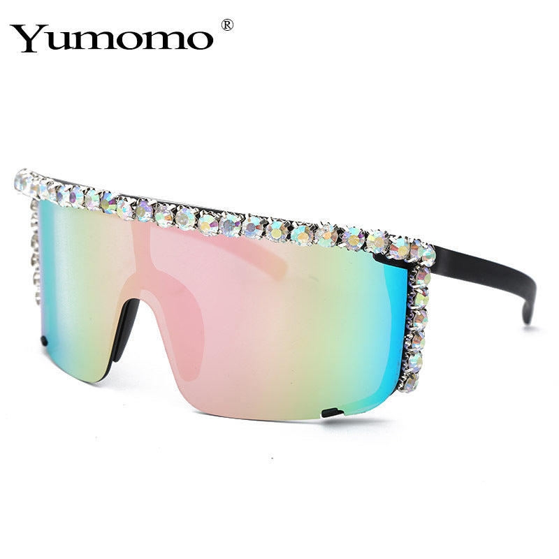 Large Frame Colorful Rhinestone Sunglasses European And American Popular Personality Trend Goggles