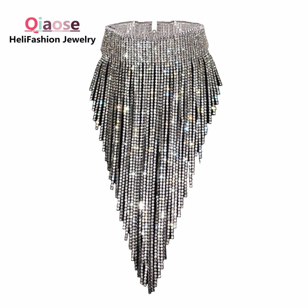 Shiny Full Rhinestone Long Chain Choker Collar Statement Necklace For Women High Quality Stunning Necklace Jewelry