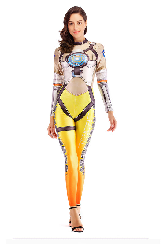 OW Hero Tracer Costume Cosplay Anime Bodysuit Halloween Costumes For Women Plus Size Jumpsuit