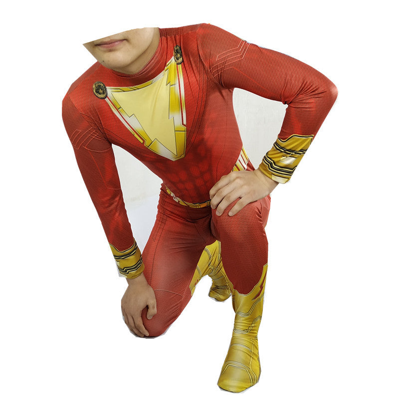 Golden Thunder Shazam Bodysuit Halloween Costume COS Fantastic Captain Billy Batson Battlesuit