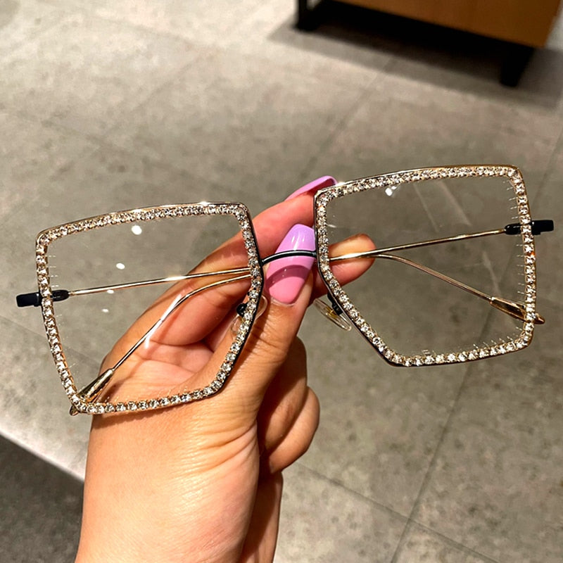 Women Sunglasses Vintage clear lens glasses ladies luxury rhinestone eyeglasses men optical Shades