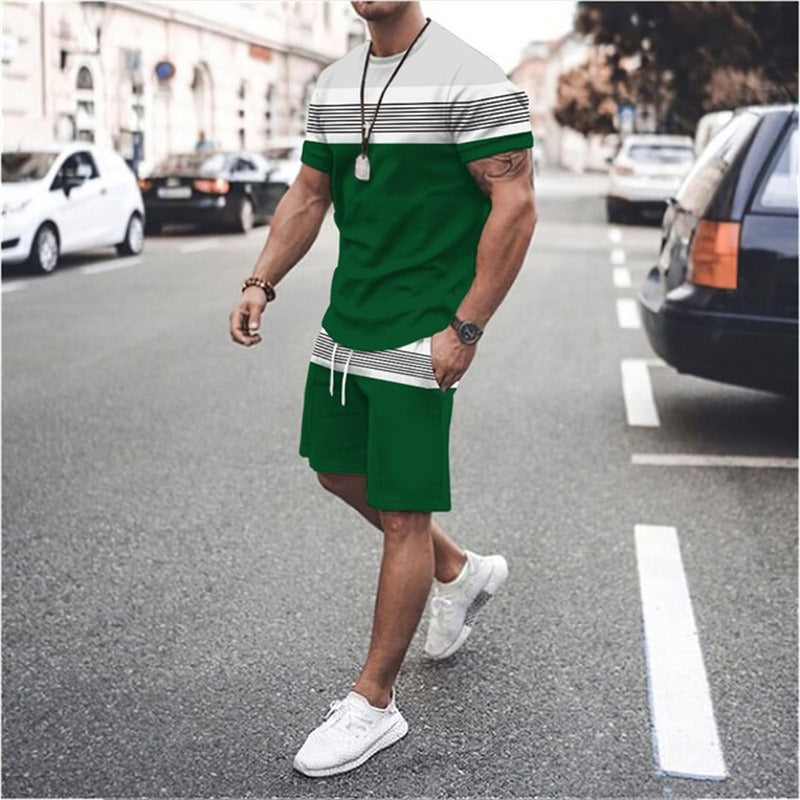 Summer Men's Short Sleeved Sports And Leisure Pieced Round Neck Fitness Set Men's Top