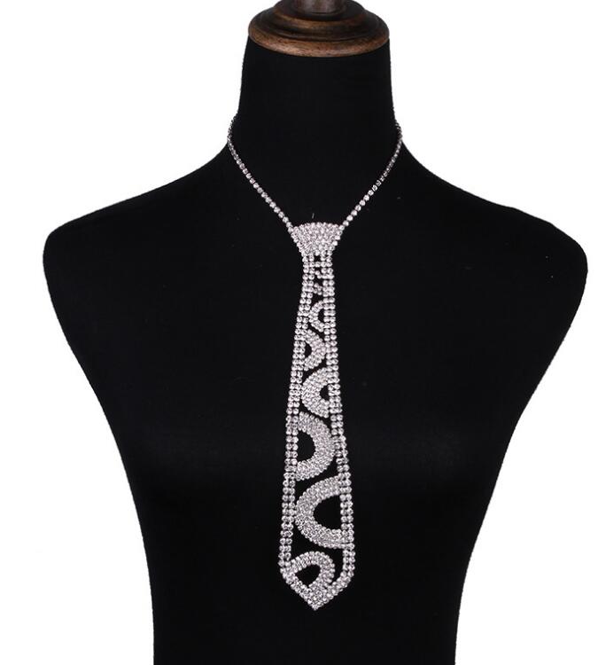 Tie Shaped Maxi Statement Necklace Women Luxury Females Sexy Collar Choker Rhinestone Necklace