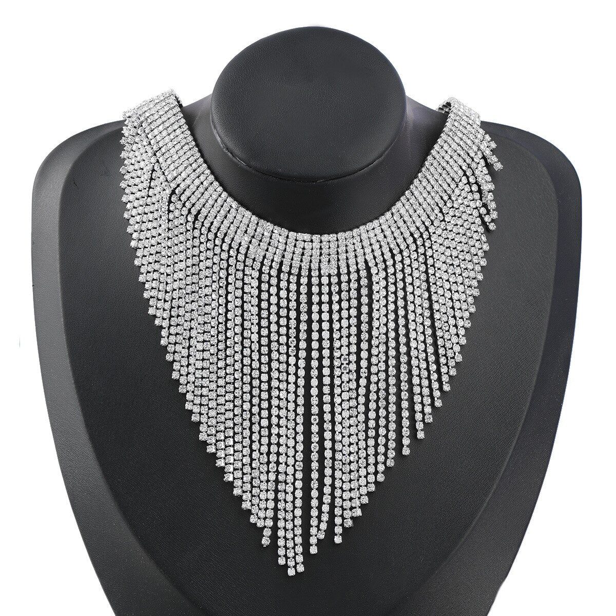 Shiny Full Rhinestone Long Chain Choker Collar Statement Necklace For Women High Quality Stunning Necklace Jewelry