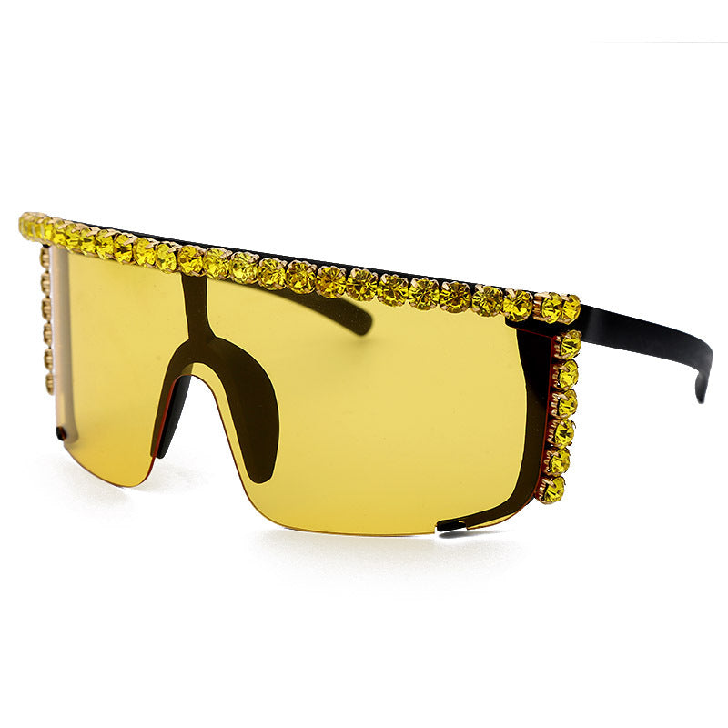 Large Frame Colorful Rhinestone Sunglasses European And American Popular Personality Trend Goggles