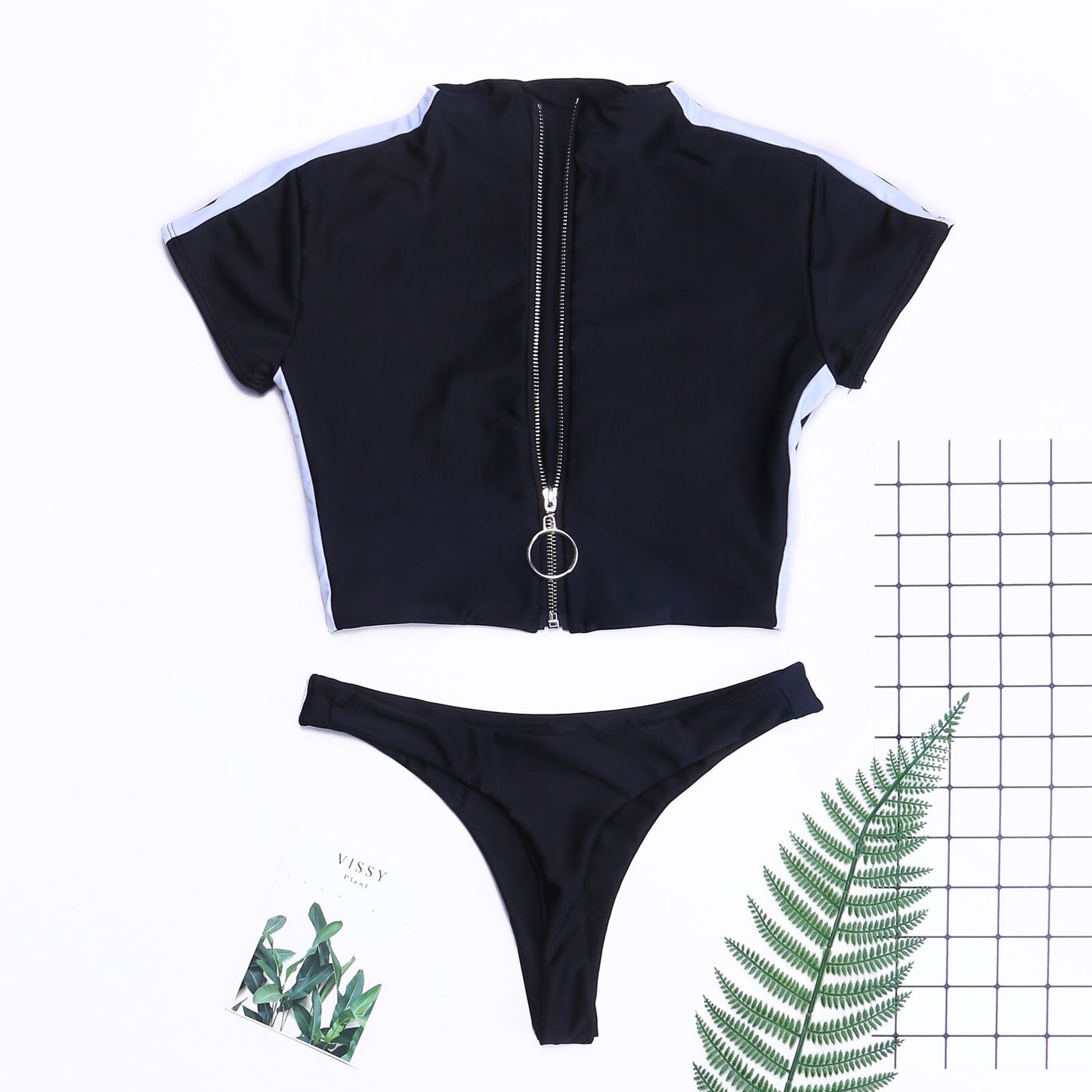 Summer Sexy Women Two-Piece Swimsuit Beachwear Swimwear Female Short Sleeve Zip Up Bikini Sets Bathing Suits Swimwears Costume