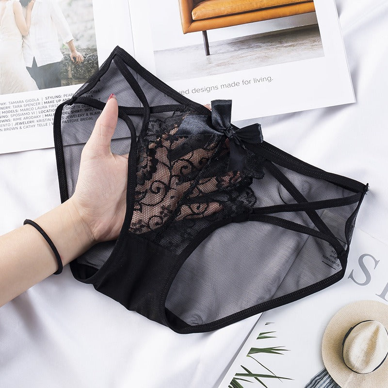 Sexy Lace Underwear Women's Hollow out Breathable Bowknot Mesh Attractive Low Rise Underpants