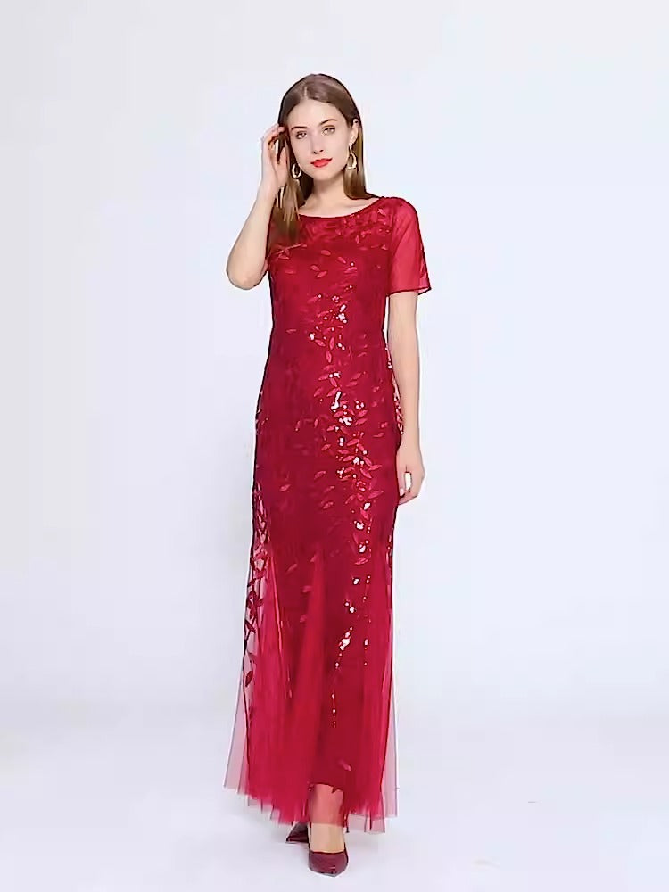 Slim Fit Mesh Sequin Fishtail Evening Dress for Women