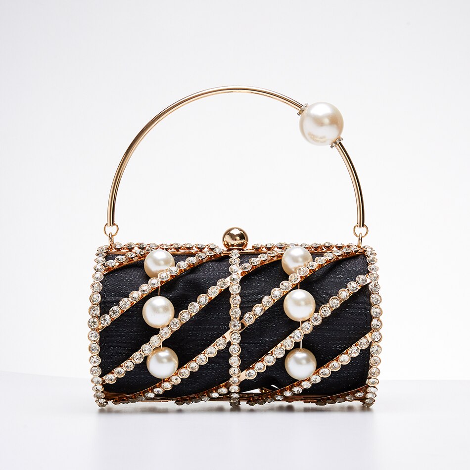 Hollow Out Diamonds Evening Clutch Bag Women Chic Small Barrel Shaped Metal Cage Handbag Round Rhinestone Purse Wedding