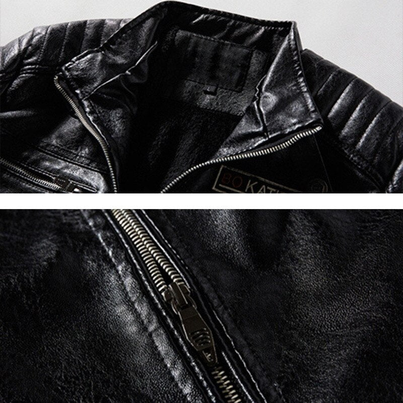 Men Leather Jacket Autumn Zipper Long Sleeve High Quality Motorcycle Jacket Coat Winter Turn Down Collar Plus Size Male Coat