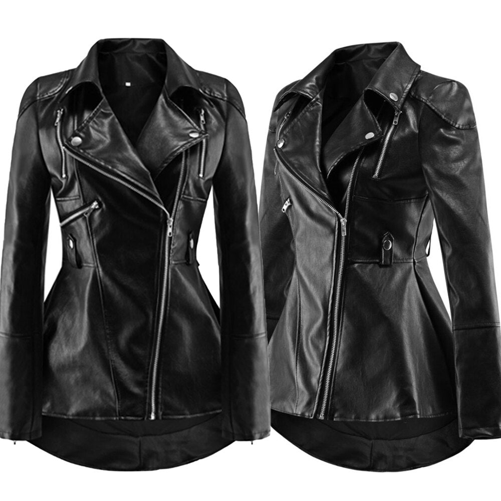 Women's PU Leather Long-sleeved Jacket Swallowtail Wind Ruffled Leather Clothing