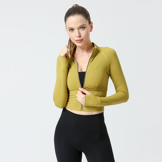 Nude Zipper Fitness Gym tops Long Sleeve yoga shirts Autumn and winter Slim running jacket Quick dry sports jackets coats