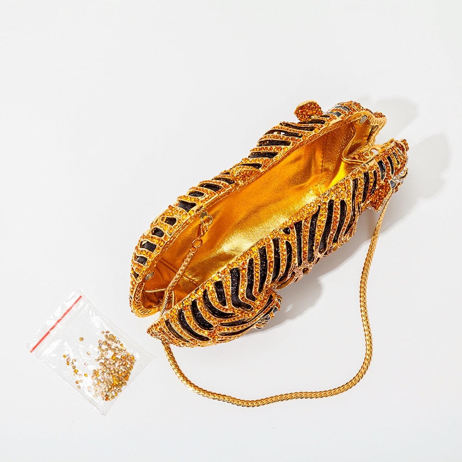 Luxury Designer Tiger Crystal Evening Clutch Bags