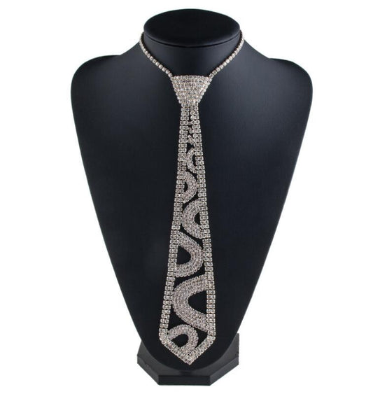 Tie Shaped Maxi Statement Necklace Women Luxury Females Sexy Collar Choker Rhinestone Necklace