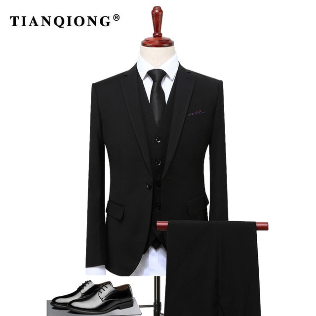 Suits Wedding Groom Plus Size 4XL 3 Pieces(Jacket+Vest+Pant) Slim Fit Casual Tuxedo Suit Male
