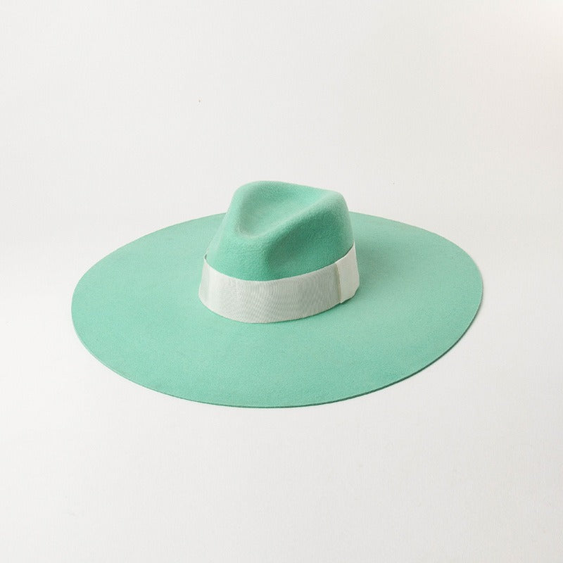 Fashion and Casual Big brim Fruit Green Wool Jazz Top Hat Show Style Felt Hat