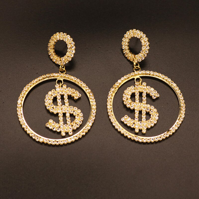 Exaggerated Queen Rhinestone Earrings for Women Fashion Long Letters Pendant Earring Fashion Shiny Party Costume Jewelry