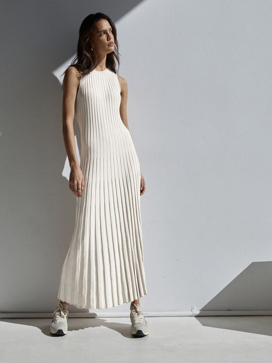 Women Y2k Pleated Ribbed Knit Long Dress Casual Sleeveless Ruched Swing  Dress Elegant Vintage Slim Fit Tank Summer Dress