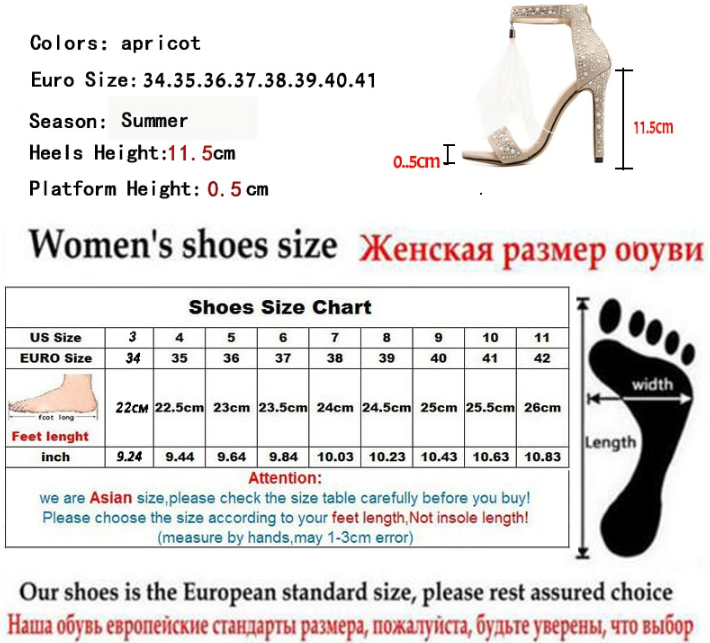 Women Sandals Pumps Summer Rhinestone Zipper Feather High Heel Apricot Women Wedding Pumps Shoes