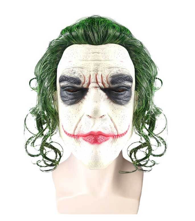 Joker Mask Movie Batman The Dark Knight Cosplay Horror Scary Clown Mask with Green Hair Wig Halloween Latex Mask Party Costume