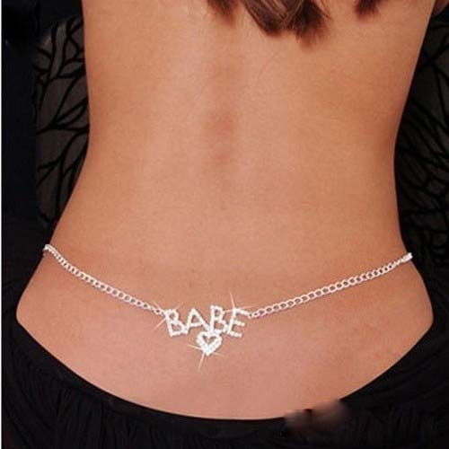 Sexy Glittery Silver Rhinestone Crystal Body Chain Belly Waist Lower Back Chain Belly Chain For Belly Dance Summer Jewelry