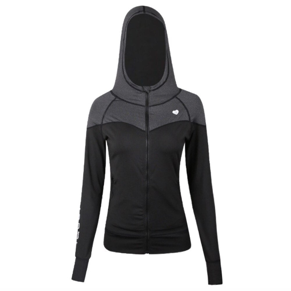 FE531 Hooded Women Running Jacket Thumb Hole Yoga Jacket Zipper Jacket Fitness Clothing Top Sport Gym Sportswear Sweatshirt