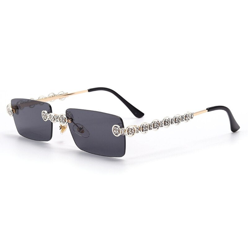 Rimless Diamond Sunglasses Women Rectangle Steampunk Sun Glasses Crystal Vintage Rhinestone Glasses Eyewear UV400 Oculos