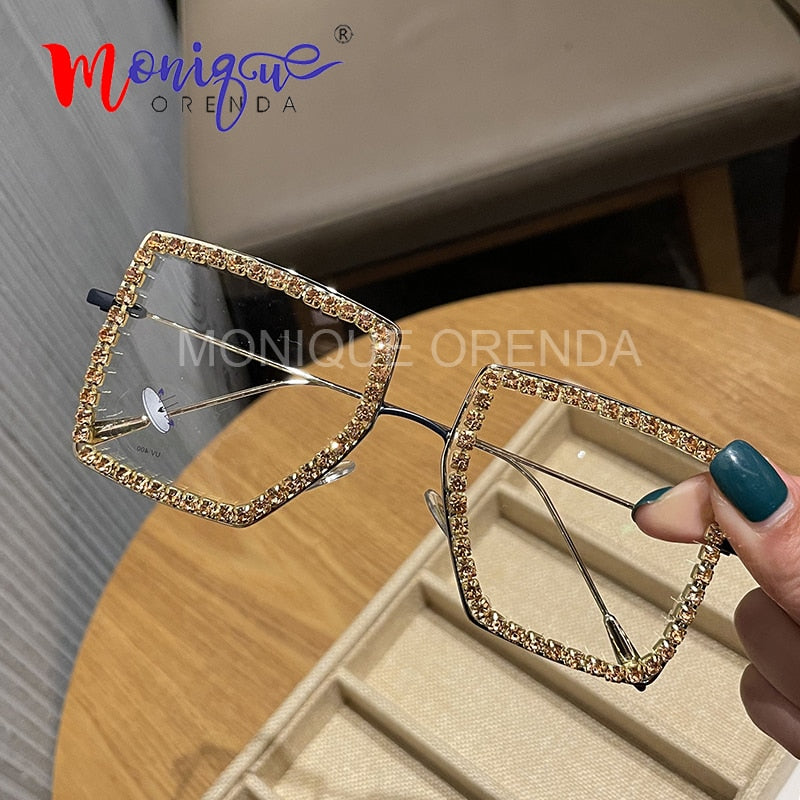 Women Sunglasses Vintage clear lens glasses ladies luxury rhinestone eyeglasses men optical Shades